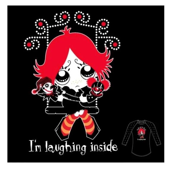 Vtg Ruby Gloom I'm Laughing Inside T Shirt Y2K Hot Topic Mall Goth Emo Baby Tee - Picture 16 of 16